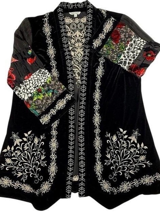 John Mark Jackets & Blazers - 💐💐💐BOGOHO💐💐💐John Mark Embroidered Velvet Cardigan with Floral Patchwork-Large